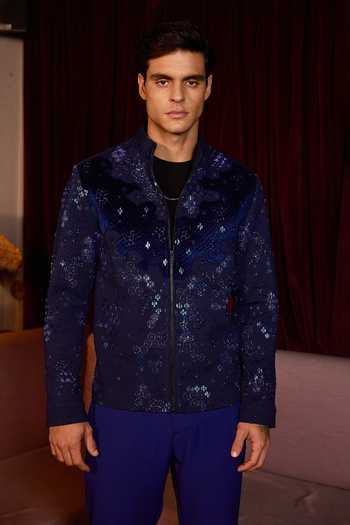 Shop Asuka Blue Velvet Opulent Dusk Hand Embroidered Jacket Online at Aza Fashions Shop_Asuka_Blue Velvet Opulent Dusk Hand Embroidered Jacket _Online_at_Aza_Fashions