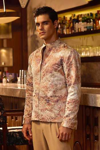 Asuka Gold Jacquard, Tigene Gilded Earth Embroidered Bomber Jacket Online at Aza Fashions Asuka_Gold Jacquard, Tigene Gilded Earth Embroidered Bomber Jacket _Online_at_Aza_Fashions