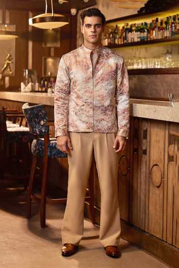 Buy Asuka Gold Jacquard, Tigene Gilded Earth Embroidered Bomber Jacket Online at Aza Fashions Buy_Asuka_Gold Jacquard, Tigene Gilded Earth Embroidered Bomber Jacket _Online_at_Aza_Fashions