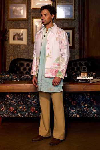 Asuka Ivory Linen Sacred Lotus Hand Painted Jacket And Kurta Set Online at Aza Fashions Asuka_Ivory Linen Sacred Lotus Hand Painted Jacket And Kurta Set _Online_at_Aza_Fashions