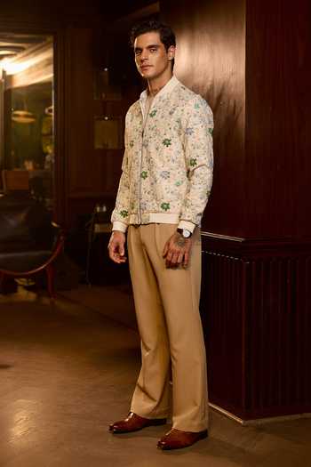 Asuka Cream Tigene Eden Bloom Embroidered Bomber Jacket Online at Aza Fashions Asuka_Cream Tigene Eden Bloom Embroidered Bomber Jacket _Online_at_Aza_Fashions