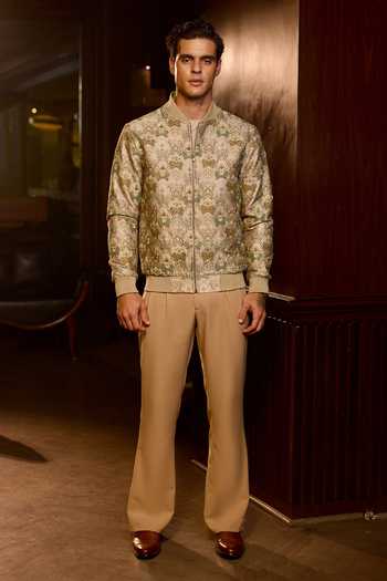 Asuka Gold Tigene Regal Damask Embroidered Bomber Jacket Online at Aza Fashions Asuka_Gold Tigene Regal Damask Embroidered Bomber Jacket _Online_at_Aza_Fashions