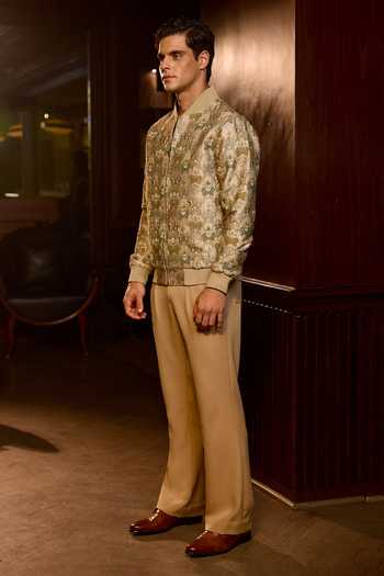Buy Asuka Gold Tigene Regal Damask Embroidered Bomber Jacket Online at Aza Fashions Buy_Asuka_Gold Tigene Regal Damask Embroidered Bomber Jacket _Online_at_Aza_Fashions
