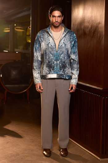 Asuka_Grey Tigene Frost Canopy Printed Bomber Jacket _Online_at_Aza_Fashions