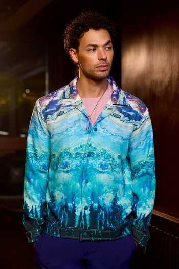 Buy Asuka Blue Linen Crystal Lagoon Printed Shacket Online at Aza Fashions Buy_Asuka_Blue Linen Crystal Lagoon Printed Shacket _Online_at_Aza_Fashions