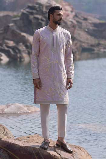 Anushree Reddy_Purple Silk, Cotton, Lycra Lilac Flying Humming Bird Kurta Set _at_Aza_Fashions