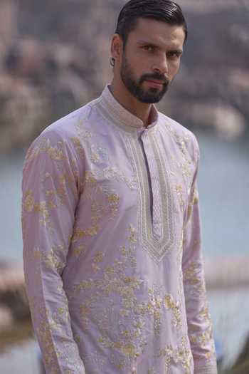 Buy_Anushree Reddy_Purple Silk, Cotton, Lycra Lilac Flying Humming Bird Kurta Set 