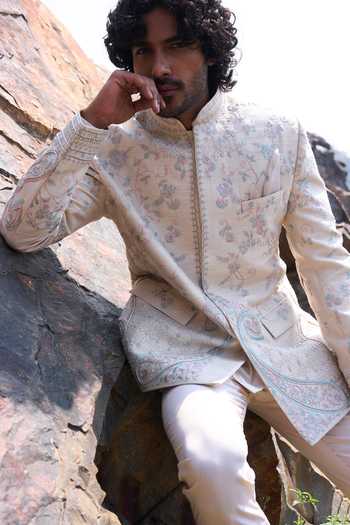Anushree Reddy Paisley Creeper Geometric Bandhgala Set