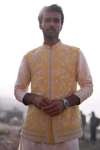 Anushree Reddy Saffron Creeper Zardozi Work Bundi Set