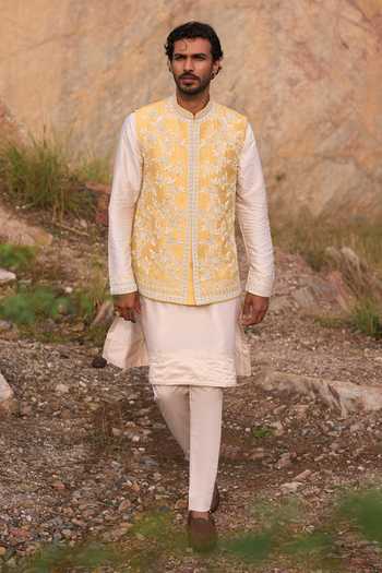 Anushree Reddy Saffron Creeper Zardozi Work Bundi Set