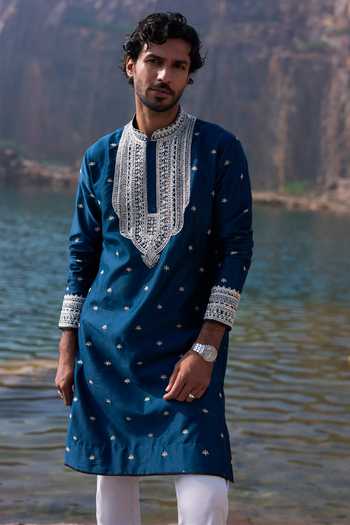 Anushree Reddy Navy Lotus Motifs Kurta Set