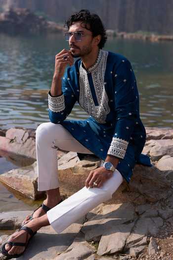 Anushree Reddy Navy Lotus Motifs Kurta Set