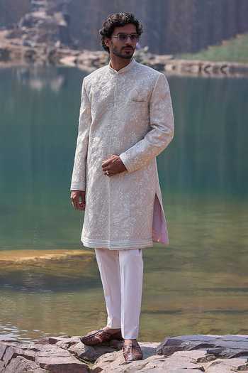 Anushree Reddy Moss Creeper Amber Zardozi Work Sherwani Set