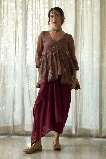 Swatti Kapoor Hiral Block Print Top & Rupa Draped Skirt Set