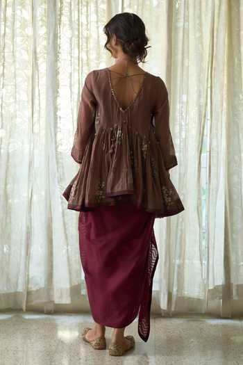 Swatti Kapoor Hiral Block Print Top & Rupa Draped Skirt Set