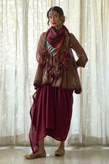 Swatti Kapoor Hiral Block Print Top & Rupa Draped Skirt Set