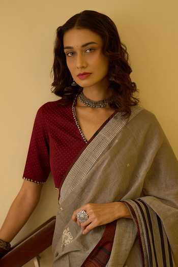 Buy Swatti Kapoor Black Silk, Cotton V-neck Sudha Handwoven Saree With Janki Blouse Online at Aza Fashions Buy_Swatti Kapoor_Black Silk, Cotton V-neck Sudha Handwoven Saree With Janki Blouse _Online_at_Aza_Fashions