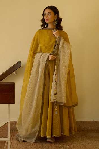 Swatti Kapoor Sital Handwoven Anarkali Set With Alka Gilet