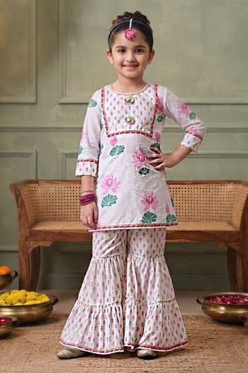 Buy_Petite Pomme_Multi Color Cotton Floral Print Kurta And Gharara Set _Online_at_Aza_Fashions