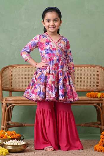Petite Pomme Purple Cotton Printed Kurta And Gharara Set Online at Aza Fashions Petite Pomme_Purple Cotton Printed Kurta And Gharara Set _Online_at_Aza_Fashions