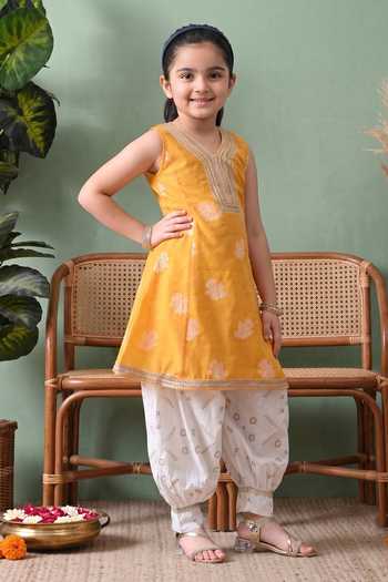 Buy Petite Pomme Yellow Cotton Zari Woven Kurta And Pant Set Online at Aza Fashions Buy_Petite Pomme_Yellow Cotton Zari Woven Kurta And Pant Set _Online_at_Aza_Fashions