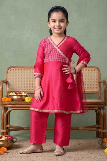 Buy Petite Pomme Red Cotton, Net Embroidered Kurta Set Online at Aza Fashions Buy_Petite Pomme_Red Cotton, Net Embroidered Kurta Set _Online_at_Aza_Fashions