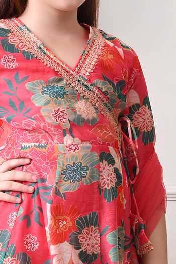 Petite Pomme Pink Cotton, Net, Polyester Floral Print Kurta Set Online at Aza Fashions Petite Pomme_Pink Cotton, Net, Polyester Floral Print Kurta Set _Online_at_Aza_Fashions