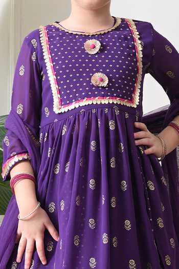 Petite Pomme Purple Cotton, Polyester, Net Sequin Work Kurta Set Online at Aza Fashions Petite Pomme_Purple Cotton, Polyester, Net Sequin Work Kurta Set _Online_at_Aza_Fashions