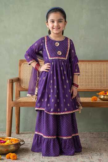 Buy Petite Pomme Purple Cotton, Polyester, Net Sequin Work Kurta Set Online at Aza Fashions Buy_Petite Pomme_Purple Cotton, Polyester, Net Sequin Work Kurta Set _Online_at_Aza_Fashions