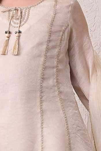 Petite Pomme_Cream Cotton, Polyester, Net Lace Work Kurta Set _Online_at_Aza_Fashions
