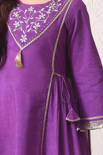 Buy Petite Pomme Purple Cotton, Net, Polyester Yoke Embroidered Kurta Set Online at Aza Fashions Buy_Petite Pomme_Purple Cotton, Net, Polyester Yoke Embroidered Kurta Set _Online_at_Aza_Fashions