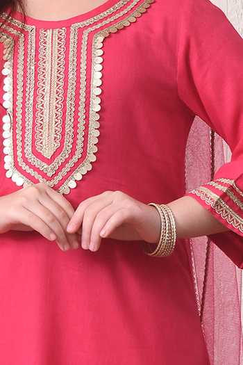 Buy Petite Pomme Pink Cotton, Net, Polyester Mirror Yoke Embroidered Kurta Set Online at Aza Fashions Buy_Petite Pomme_Pink Cotton, Net, Polyester Mirror Yoke Embroidered Kurta Set _Online_at_Aza_Fashions
