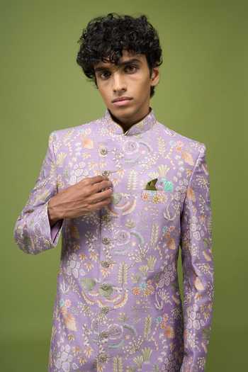 Arihant Rai Sinha Mens Embroidered Floral Sherwani Jacket & Pant Set 
