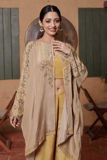 Surkh Syahi Printed Cape & Polka Dot Palazzo Set