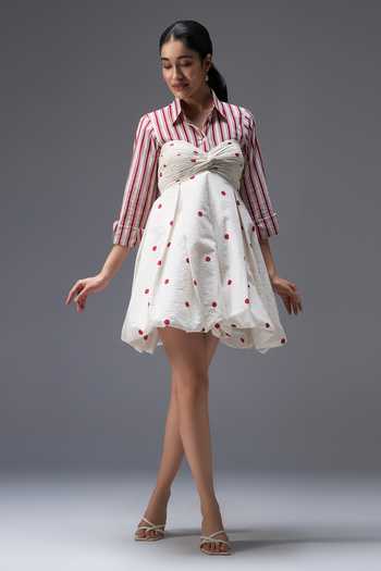 Aaroh By Dolly Polka Dot Hand Block Print Dress With Shirt 