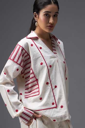 Buy Aaroh By Dolly White Pure Cotton V-, Collared Hand Block Print Top And Pant Set Online at Aza Fashions Buy_Aaroh By Dolly_White Pure Cotton V-, Collared Hand Block Print Top And Pant Set _Online_at_Aza_Fashions