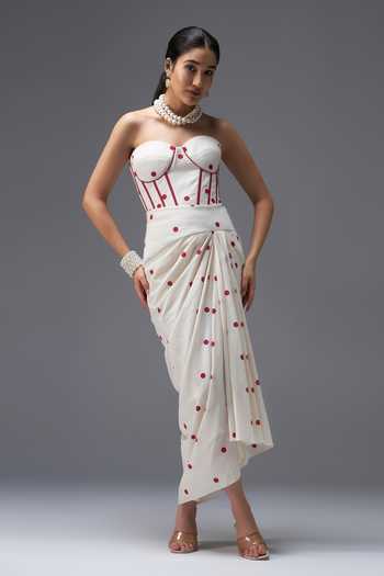 Aaroh By Dolly Polka Dot Print Corset & Skirt Set 