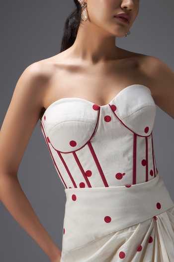 Aaroh By Dolly White Pure Cotton Tassels Sweetheart Neck Polka Dot Print Corset And Skirt Set at Aza Fashions Aaroh By Dolly_White Pure Cotton Tassels Sweetheart Neck Polka Dot Print Corset And Skirt Set _at_Aza_Fashions