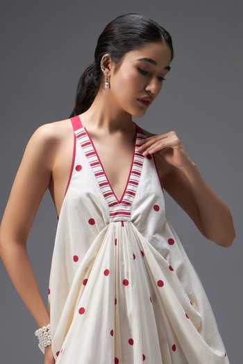 Buy_Aaroh By Dolly_White Pure Cotton V-neck Hand Block Print Kaftan _Online_at_Aza_Fashions