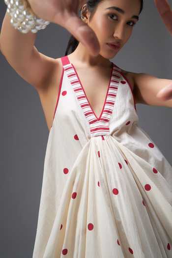 Shop_Aaroh By Dolly_White Pure Cotton V-neck Hand Block Print Kaftan _Online_at_Aza_Fashions