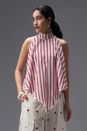Buy Aaroh By Dolly White Pure Cotton High Neck Hand Block Print Top And Pant Set Online at Aza Fashions Buy_Aaroh By Dolly_White Pure Cotton High Neck Hand Block Print Top And Pant Set _Online_at_Aza_Fashions