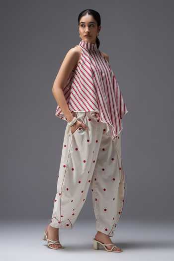 Shop Aaroh By Dolly White Pure Cotton High Neck Hand Block Print Top And Pant Set Online at Aza Fashions Shop_Aaroh By Dolly_White Pure Cotton High Neck Hand Block Print Top And Pant Set _Online_at_Aza_Fashions