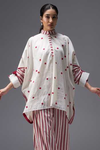 Buy Aaroh By Dolly White Pure Cotton Mandarin Collar Hand Block Print Kaftan And Palazzo Set Online at Aza Fashions Buy_Aaroh By Dolly_White Pure Cotton Mandarin Collar Hand Block Print Kaftan And Palazzo Set _Online_at_Aza_Fashions
