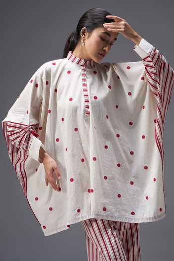 Buy Aaroh By Dolly White Pure Cotton Mandarin Collar Hand Block Print Kaftan And Palazzo Set Buy_Aaroh By Dolly_White Pure Cotton Mandarin Collar Hand Block Print Kaftan And Palazzo Set