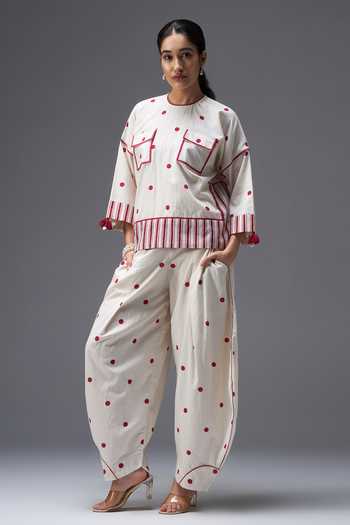 Aaroh By Dolly Polka Dot Print Top & Pant Set 
