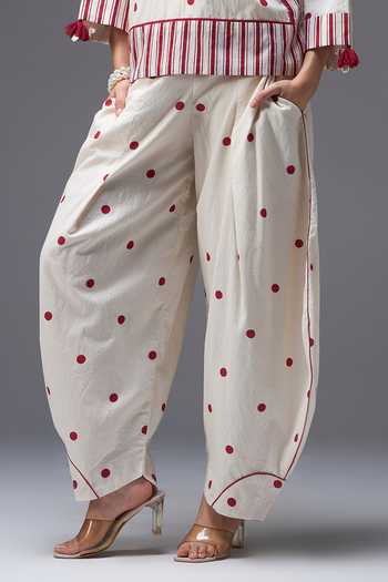 Buy_Aaroh By Dolly_White Pure Cotton Round Neck Polka Dot Print Top And Pant Set _Online_at_Aza_Fashions