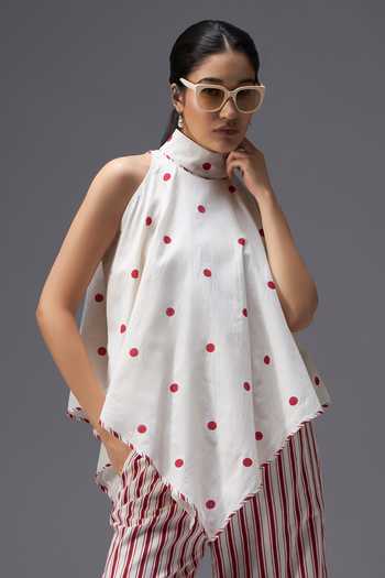 Shop Aaroh By Dolly White Pure Cotton High Neck Hand Block Print Top And Pant Set Online at Aza Fashions Shop_Aaroh By Dolly_White Pure Cotton High Neck Hand Block Print Top And Pant Set _Online_at_Aza_Fashions