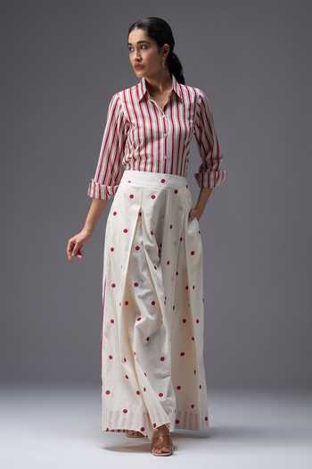 Aaroh By Dolly White Pure Cotton Collared Neck Hand Block Print Shirt And Pant Set Online at Aza Fashions Aaroh By Dolly_White Pure Cotton Collared Neck Hand Block Print Shirt And Pant Set _Online_at_Aza_Fashions