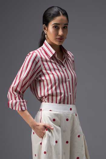 Aaroh By Dolly White Pure Cotton Collared Neck Hand Block Print Shirt And Pant Set at Aza Fashions Aaroh By Dolly_White Pure Cotton Collared Neck Hand Block Print Shirt And Pant Set _at_Aza_Fashions