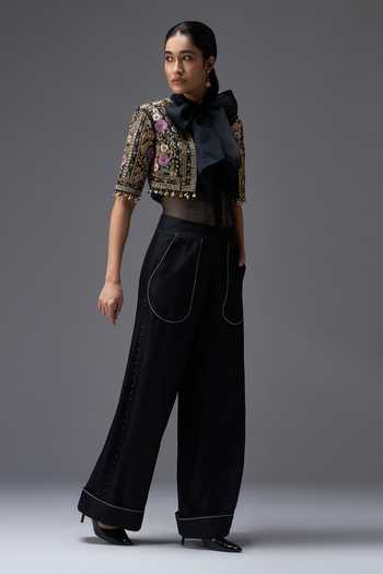 Buy Aaroh By Dolly Black , Organza, Muslin, Dupion Open Regal Reverie Jacket Pant Set Online at Aza Fashions Buy_Aaroh By Dolly_Black , Organza, Muslin, Dupion Open Regal Reverie Jacket Pant Set _Online_at_Aza_Fashions